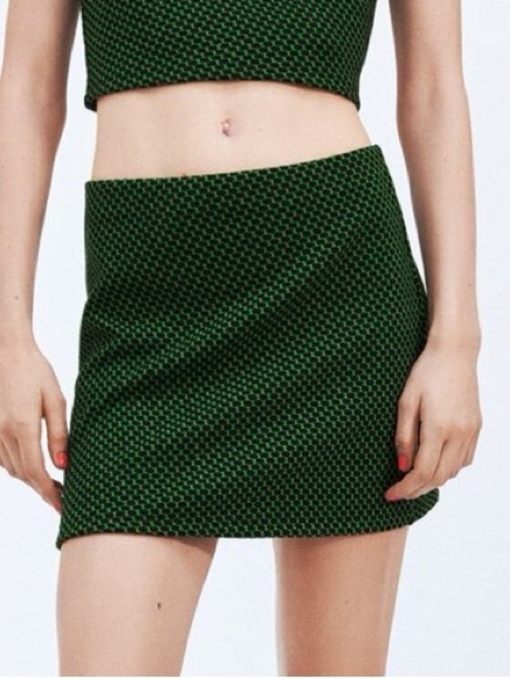 ZaraGreen Textured Mini Skirt - Women's Stylish A-Line